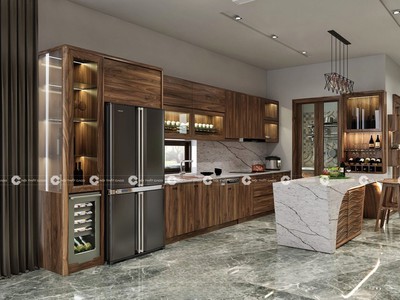 Tủ Bếp Gỗ Tự Nhiên Thiết Kế Chữ I Có Đảo Bếp Sang Trọng 0