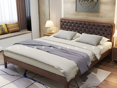Giường Ngủ Gỗ Sồi Tự Nhiên Kết Hợp Bọc Đầu Nệm 2