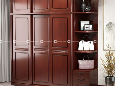 Tủ Quần Áo Gỗ Sồi Tự Nhiên Có Kệ Trang Trí 0