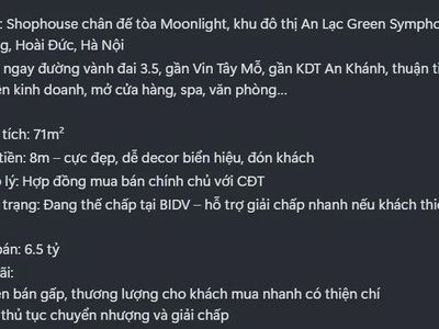 Căn hộ đẹp- giá tốt cần bán shophouse chân đế chung cư khu an lạc symphony. 1