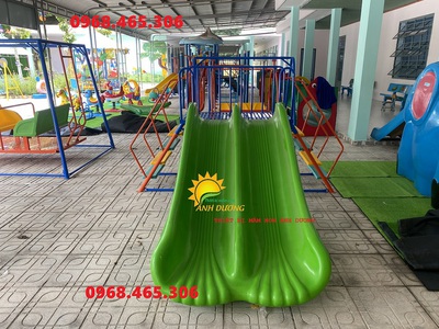 Cầu trượt máng đôi trẻ em, cầu trượt trẻ em 2 máng nhựa 2