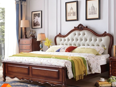 Giường Ngủ Gỗ Tự Nhiên Tân Cổ Điển Đầu Bọc Nệm 0