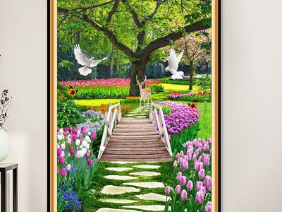 Gạch tranh ốp tường tranh gạch 3d vườn hoa HP98282 4
