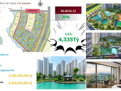  căn hộ 3 phòng ngủ   view cực phẩm, đẳng cấp chuẩn nhật  tòa s6   phân khu origami,  trái tim 0