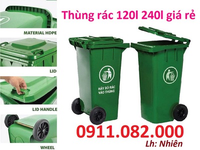 Sỉ lẻ thùng rác 120l 240L 660L giá rẻ tại cần thơ - thùng rác ngăn phân loại đủ kích thước- lh 0911 0