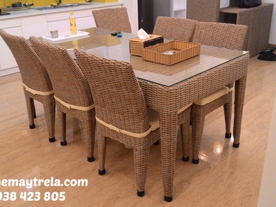 Bàn ghế ăn đan dây nhựa 4