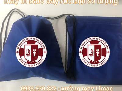 Cơ sở in balo dây rút xanh bích logo giáo xứ Phùng Khoang 0