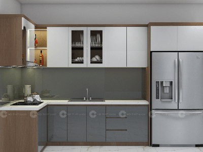 Tủ Bếp MDF Phủ Melamine Chữ L Cao Cấp 2