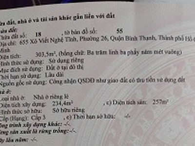 Cần bán gấp nhà mặt tiền xô viết nghệ tĩnh phường 26, quận bình thạnh 1