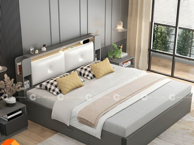Giường Ngủ Gỗ Công Nghiệp Bọc Nệm Đầu Giường Sang Trọng 0