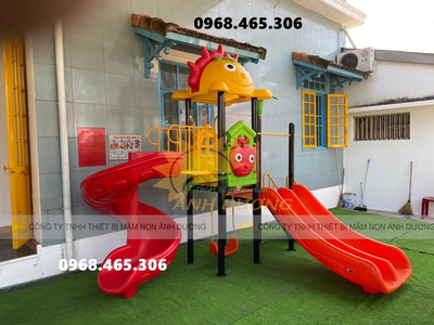 Cầu trượt xích đu mầm non, bộ cầu trượt liên hoàn trẻ em 2