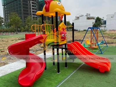 Cầu trượt xích đu mầm non, bộ cầu trượt liên hoàn trẻ em 3