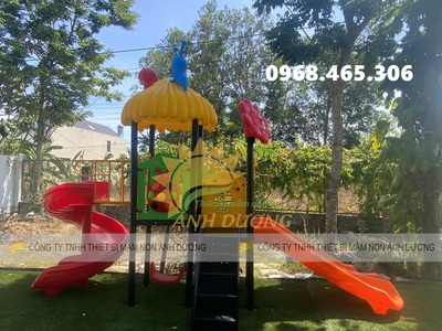 Cầu trượt xích đu mầm non, bộ cầu trượt liên hoàn trẻ em 0