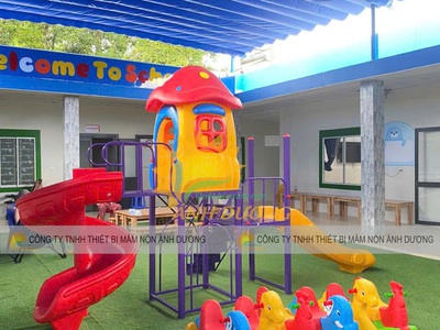 Cầu trượt xích đu mầm non, bộ cầu trượt liên hoàn trẻ em 5