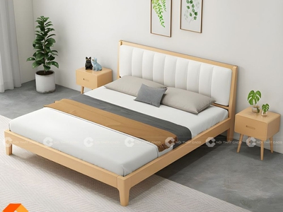 Giường Ngủ Gỗ Tự Nhiên Chân Thấp Bọc Nệm Hiện Đại 0