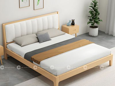 Giường Ngủ Gỗ Tự Nhiên Chân Thấp Bọc Nệm Hiện Đại 1
