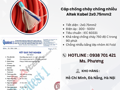 Cáp chống cháy chống nhiễu Altek Kabel 2x0.75mm2 0