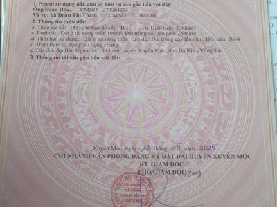Bán đất có 39m mặt tiền đường nhựa 6m , có 100m2 tổng diện tích 3000m2 vuông vức 0