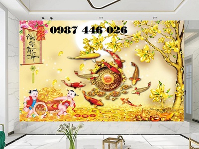 Tranh gạch men cửu ngư đồ quần hội HP8722 2