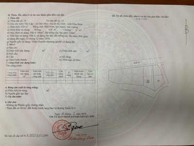 Bán đất mặt đường QL6, KỲ Sơn, Hòa Bình 420m giá 7 tỷ 0