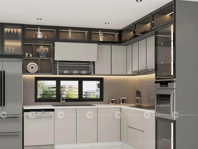 Tủ Bếp Gỗ Công Nghiệp MDF Cao Kịch Trần Đa Năng 1