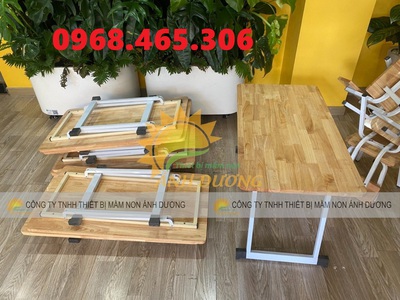 Bàn mầm non gập chân, bàn gỗ mầm non gập chân 1