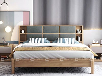 Giường Ngủ Gỗ Tự Nhiên Chân Thấp Bọc Nệm Sang Trọng 1