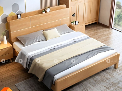 Giường Ngủ Gỗ Tự Nhiên Chân Thấp Bọc Nệm Sang Trọng 2