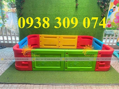 Nhà banh nhựa hình vuông mầm non, nhà banh cầu trượt trẻ em 4