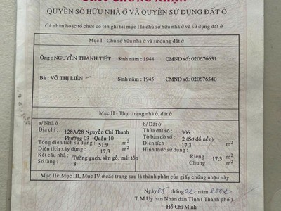 Bán nhà 118/ nguyễn chí thanh quận 10 giá 3,3 tỷ có thương lượng 0