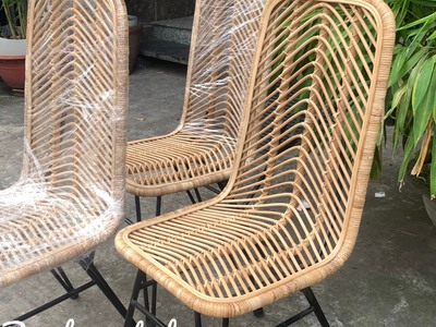 Ghế chân sắt mây tre 2