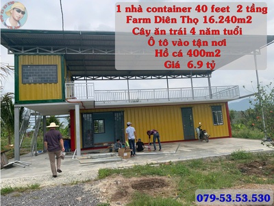 Bán farm nghỉ dưỡng 16.240m  diên thọ, diên khánh   có nhà container 2 tầng, hồ cá 400m , cây trái 0