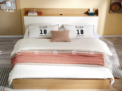 Giường Ngủ Gỗ Công Nghiệp MDF Màu Vân Gỗ Kèm Kệ Hiện Đại 0