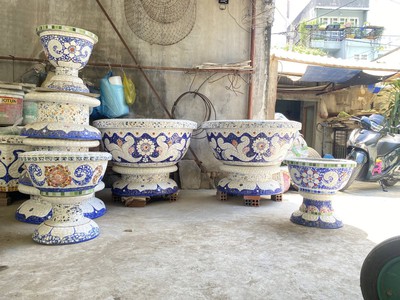 Chậu đắp tay , cẩn miểng chén dĩa, khảm mảnh sành sứ thủ công mỹ nghệ 5