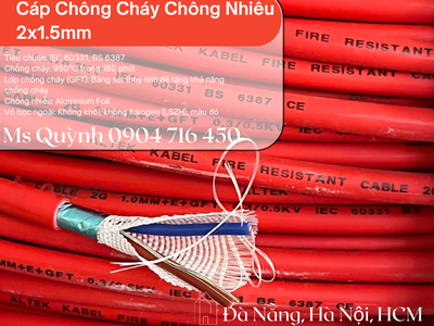 Cáp chống cháy chống nhiễu 2x1.5 Altek Kabel 750 độ Đà Nẵng 2