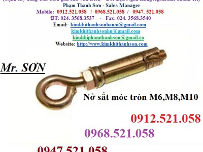 Nở sắt đầu tròn M10,M6,M8 mạ kẽm màu Vàng 0947521058 Kim khí Thanh Sơn HÀ NÔI có nở móc câu Mạ kẽm 5