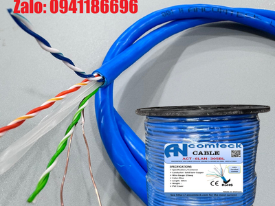 Dây cáp mạng Cat6 UTP lõi đồng nguyên chất chuẩn 23AWG chính hãng Ancomteck ACT-6LAN-305BL 0