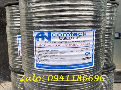 Cáp mạng liền nguồn Cat6 UTP   2C lõi đồng nguồn ANCOMTECK mã ACT-6LAN2C-305BK 3