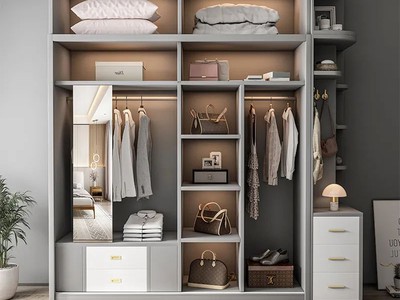 Tủ Quần Áo Cánh Kính Cửa Lùa Màu Trắng Phối Xám 2