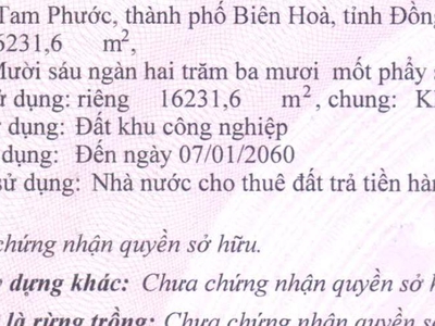 Bán đất xây dựng nhà xưởng   CỤM CÔNG NGHIỆP DỐC 47, TAM PHƯỚC, BIÊN HÒA, ĐỒNG NAI   52.122m 3