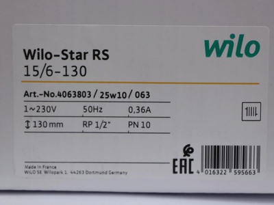 Máy bơm tuần hoàn nước nóng Wilo STAR-RS15/6-130 0