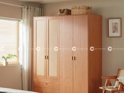 Tủ Quần Áo Gỗ Công Nghiệp Phối Lưới Mây Độc Đáo 1