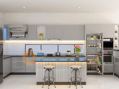 Tủ Bếp Gỗ Công Nghiệp Phủ Acrylic Bóng Gương Chữ U 2