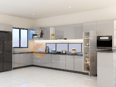 Tủ Bếp Gỗ Công Nghiệp Phủ Acrylic Bóng Gương Chữ U 0