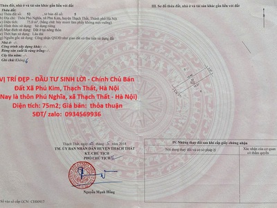 Vị trí đẹp - đầu tư sinh lời - chính chủ bán đất xã phú kim, thạch thất, hà nội 0