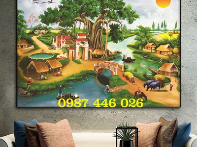 Gạch ốp tường tranh gạch men làng quê 2