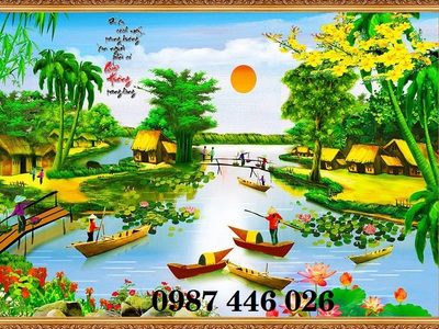 Gạch ốp tường tranh gạch men làng quê 3