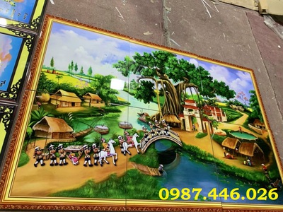 Gạch ốp tường tranh gạch men làng quê 0