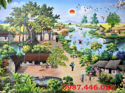 Gạch ốp tường tranh gạch men làng quê 4