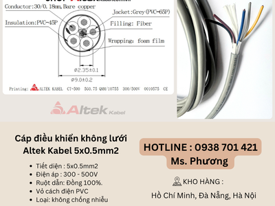 Cáp điều khiển không lưới chống nhiễu Altek Kabel 5x0.5mm2 Đà Nẵng, Hồ Chí Minh, Hà Nội 0